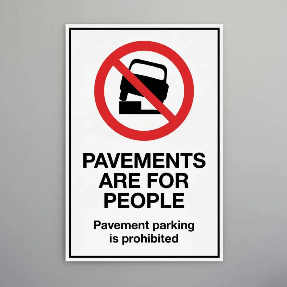 63098K Pavements are for people Parking on the pavement is prohibited (1mm aluminium sign) Aluminium (400x300mm) Safety Sign