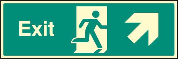 32010L Exit - up and right Photoluminescent Rigid (450x150mm) Safety Sign