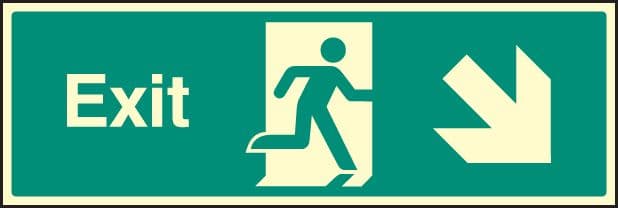 32014G Exit down & right Photoluminescent Rigid (300x100mm) Safety Sign