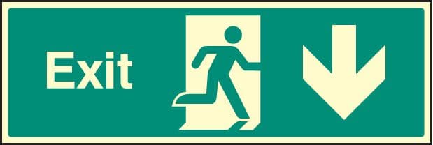 32016G Exit - down Photoluminescent Rigid (300x100mm) Safety Sign