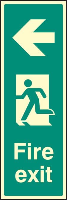 32053G Fire exit left (portrait) Photoluminescent Rigid (300x100mm) Safety Sign