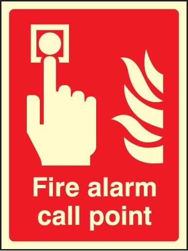 41011E Fire alarm call point Photoluminescent S/A Vinyl (200x150mm) Safety Sign