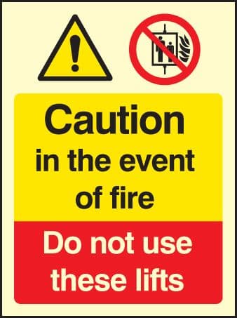 41220E Caution in the event of fire do not use these lifts Photoluminescent S/A Vinyl (200x150mm)