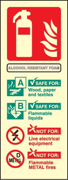 41244S Alcohol resistant foam identification Photoluminescent S/A Vinyl (75x200mm) Safety Sign