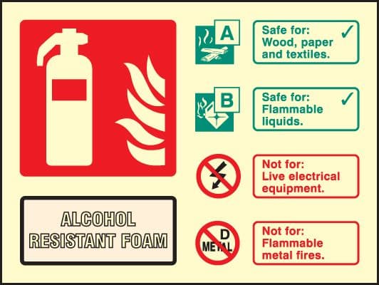 41245D Alcohol resistant foam extinguisher identification Photoluminescent S/A Vinyl (100x150mm)
