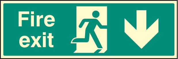 42008L Fire exit - down Photoluminescent S/A Vinyl (450x150mm) Safety Sign