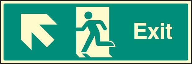 42009G Exit - up and left Photoluminescent S/A Vinyl (300x100mm) Safety Sign