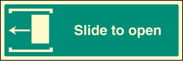 42045G Slide to open left Photoluminescent S/A Vinyl (300x100mm) Safety Sign
