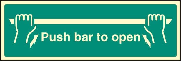 42052G Push bar to open Photoluminescent S/A Vinyl (300x100mm) Safety Sign
