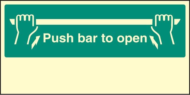 42099J Push bar to open Photoluminescent S/A Vinyl (400x200mm) Safety Sign