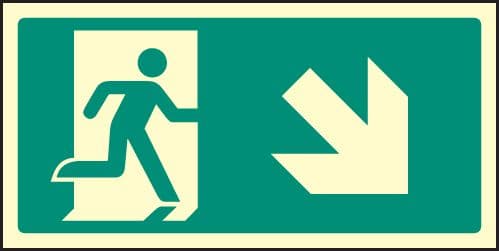 42154X Arrow down right intermediate marker Photoluminescent S/A Vinyl (200x100mm) Safety Sign
