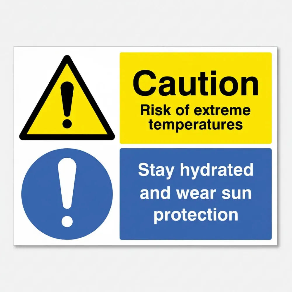24564Q Caution Risk of extreme heat Keep hydrated and wear sun protection Self Adhesive Vinyl (600x450mm) Safety Sign