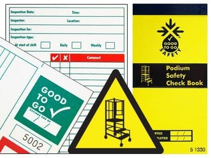 51330 Good to go safety podium steps check book (H210xW100xD5mm) Safety Sign