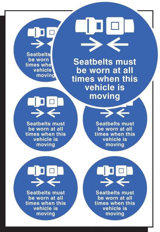 51651 Seatbelts worn all times 65mm dia - sheet of 6 (65mm dia) Safety Sign