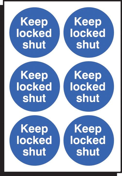 51660 Keep locked shut 65mm dia - sheet of 6 (65mm dia) Safety Sign