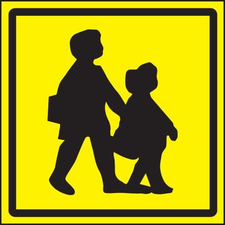 51687 School children pictorial (sav face adhesive 300x300mm) (300x300mm) Safety Sign