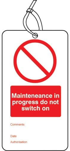 53423 Maintenance in progress double sided safety tags (pack of 10) (80x150mm) Safety Sign