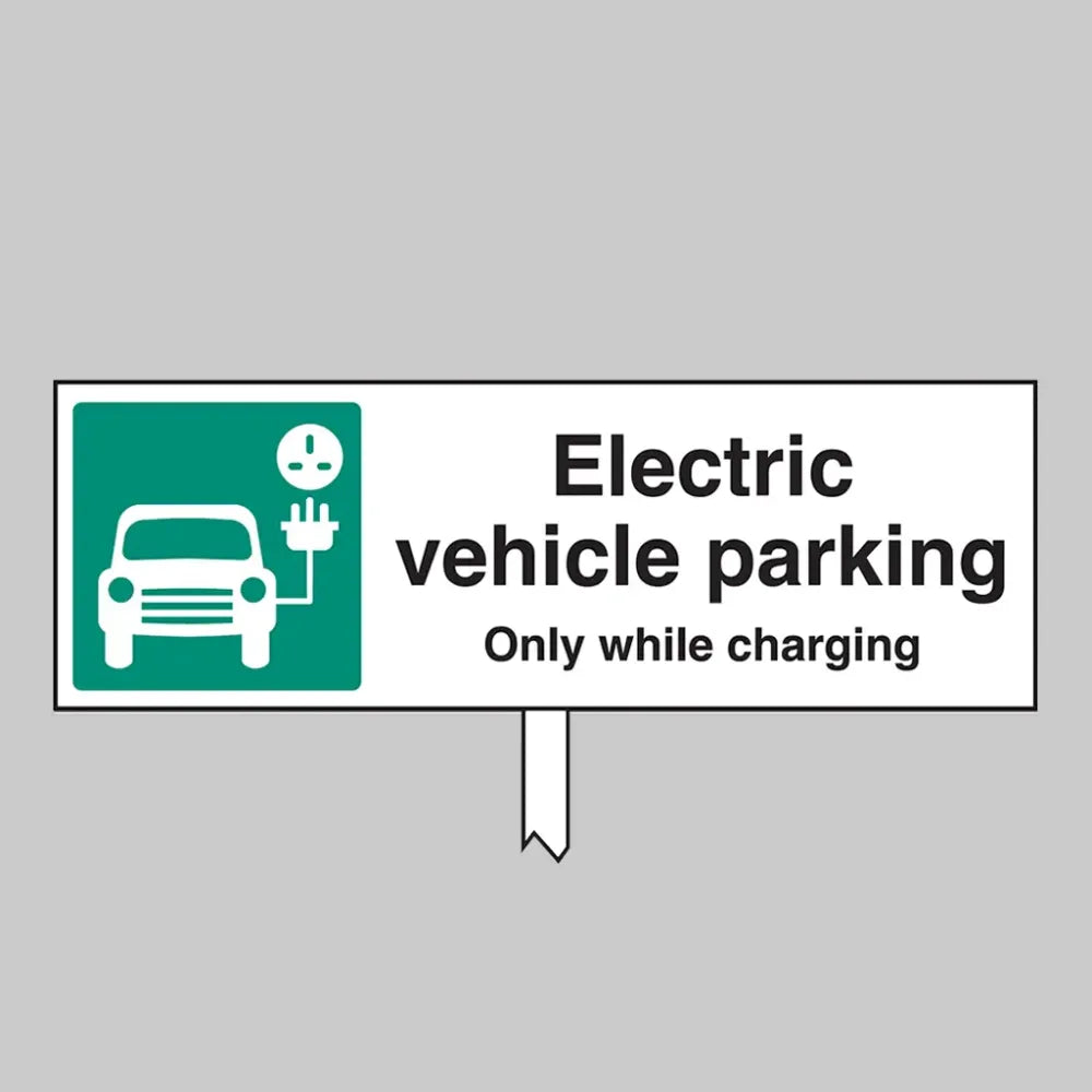 53717 Electric vehicle parking Only while charging aluminium verge sign 450x150mm on post 800mm high Miscellaneous