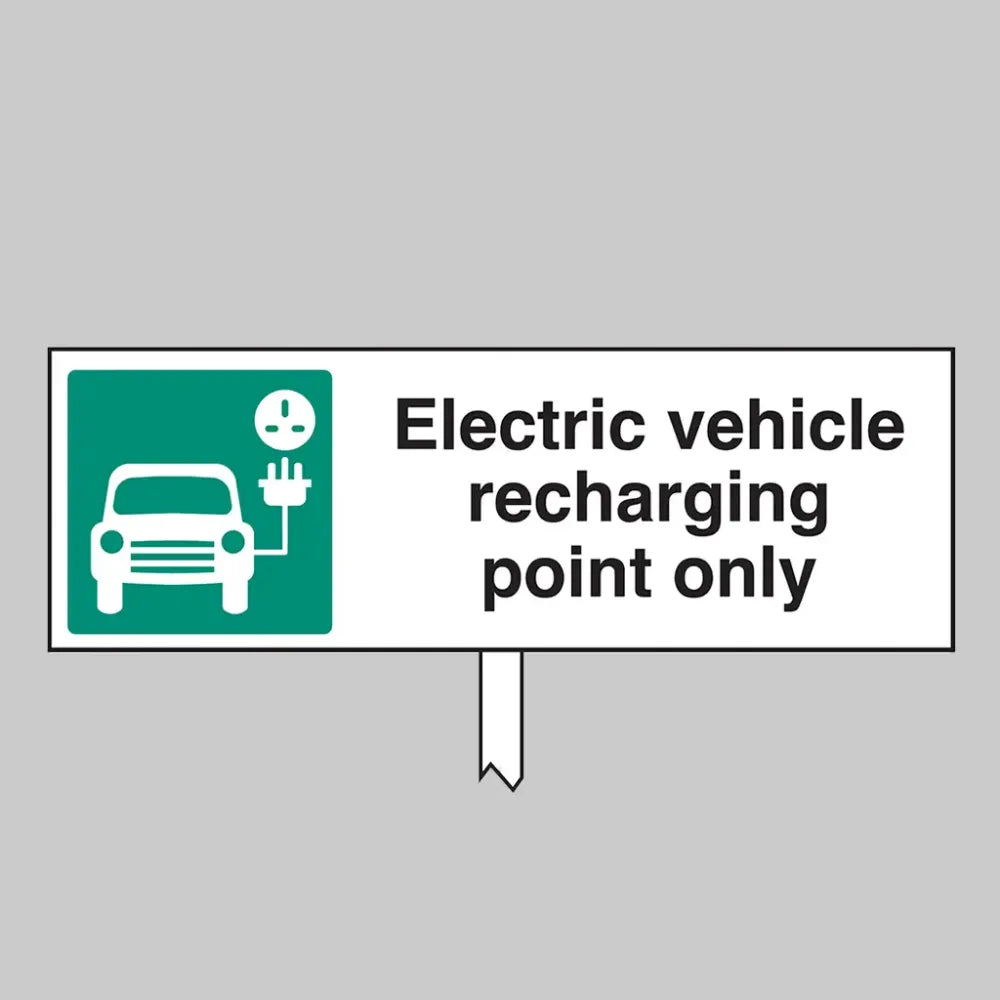 53718 Electric vehicle recharging point only aluminium verge sign 450x150mm on post 800mm high Miscellaneous