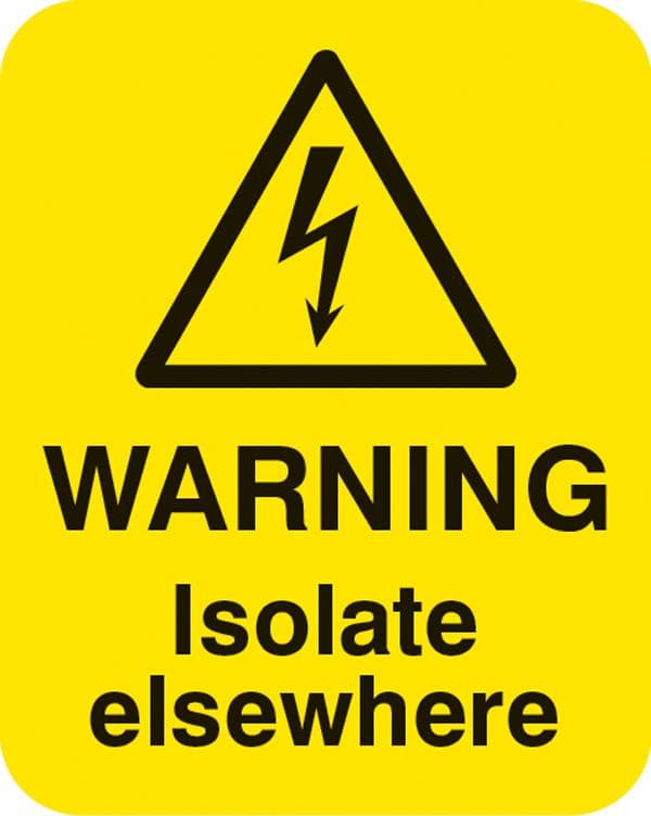 54055 Danger isolate elsewhere Sheet of 25 labels 40x50mm (40x50mm) Safety Sign