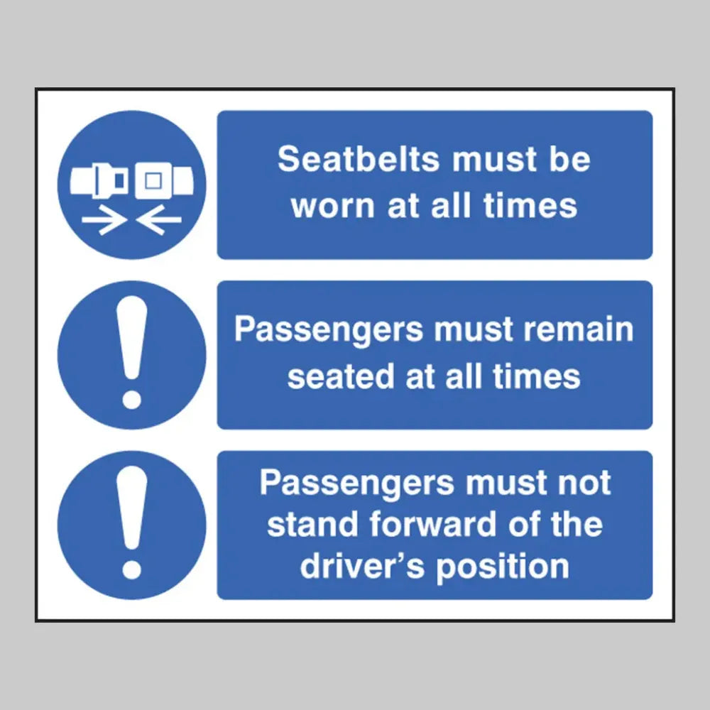 25439Y Seatbelts must be worn at all times multi-message Self Adhesive Vinyl (200x300mm) Safety Sign
