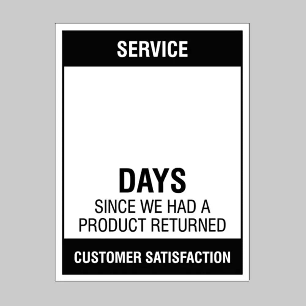54707 Service … Days since a product return, 450x600mm rigid PVC with wipe clean over laminate Miscellaneous