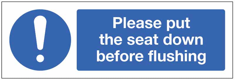 25498G Please put the seat down before flushing Self Adhesive Vinyl (300x100mm) Safety Sign