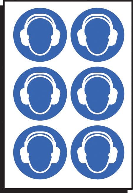55031 Ear protection symbol 50mm dia - sheet of 6 (50mm dia) Safety Sign