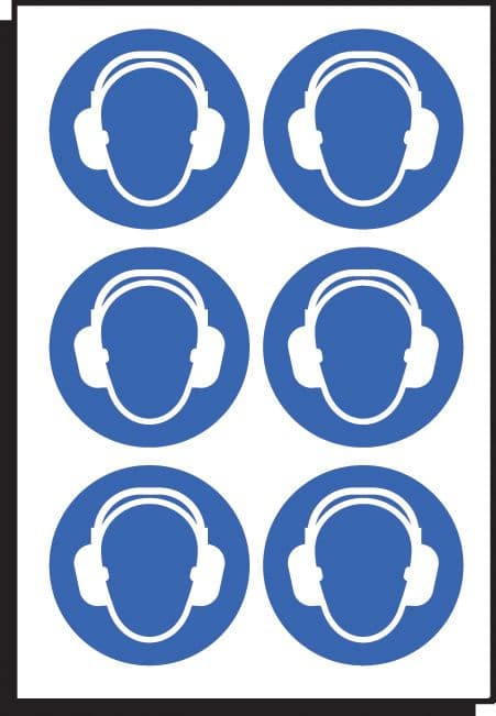 55036 Ear protection symbol 100mm dia - sheet of 6 (100mm dia) Safety Sign