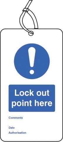 55077 Lockout Tag - Lock out point here (80x150mm) Pk of 10 (80x150mm) Safety Sign