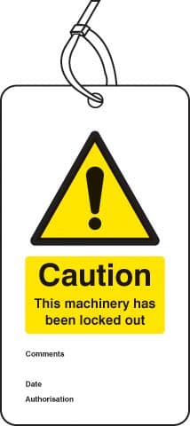 55082 Lockout Tag - Caution this machinery has been locked out (80x150mm) Pk of 10 (80x150mm)