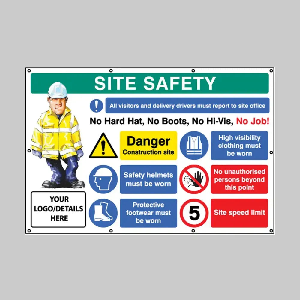 55144 No hat, no boots, no hi-vis, no job. 5mph, custom banner c/w eyelets 1270x810mm Miscellaneous