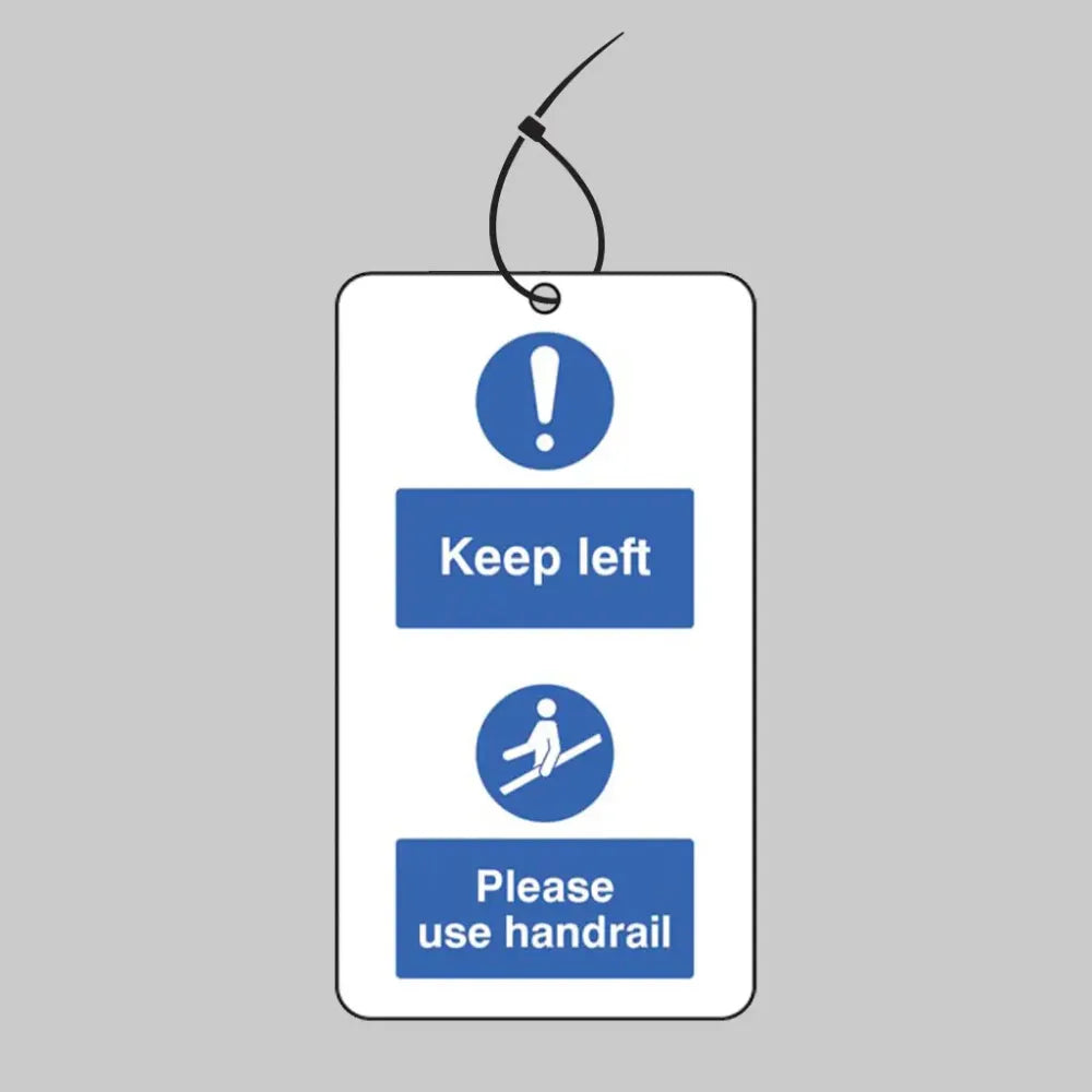 55491 Keep to the left & use the handrail.. double sided safety tags 80x150mm c/w cable ties (pack of 10) Miscellaneous - Safety Tags