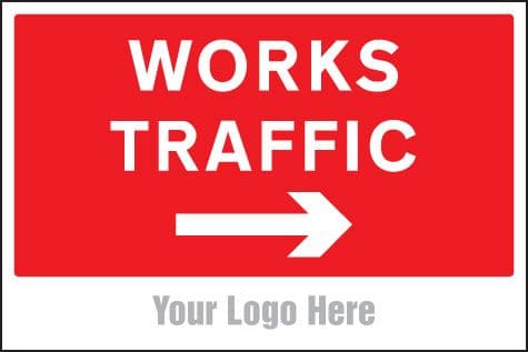 55754 Works traffic only, arrow right, site saver sign 600x400mm (600x400mm) Safety Sign