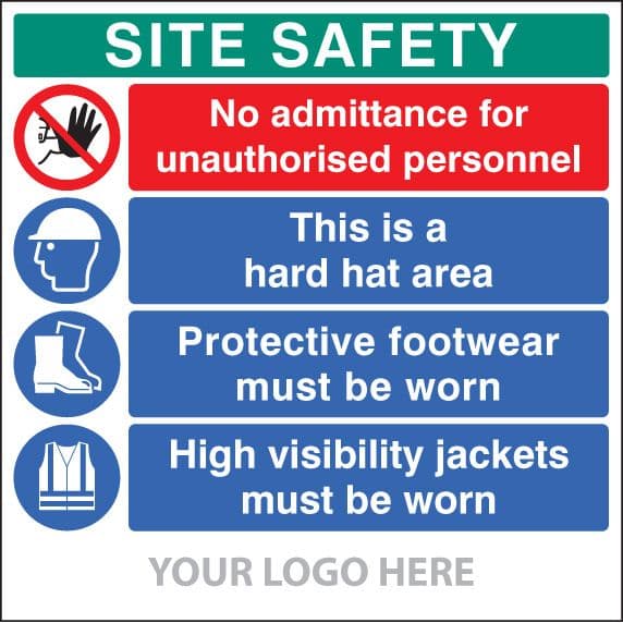 55801 Site safety board, no admittance, hard hat, footwear, hivis, site saver sign (1220x1220mm)