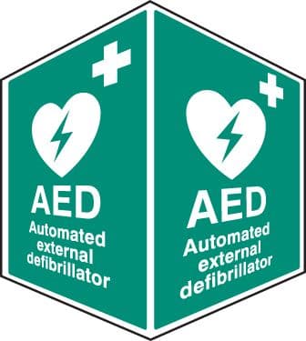 56093 AED emergency defibrillator - projecting sign (150x200mm) Safety Sign