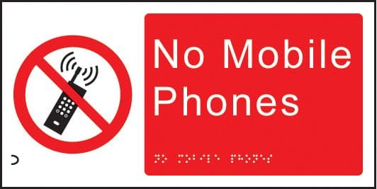 56170 Braille - No mobile phones (300x150mm) Safety Sign