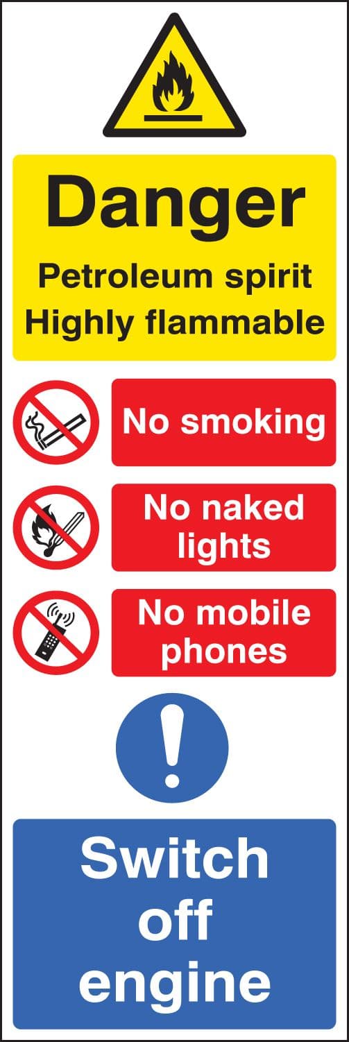 56226 Petroleum spirit highly flammable (multi-message) 200 x 600 (200x600mm) Safety Sign