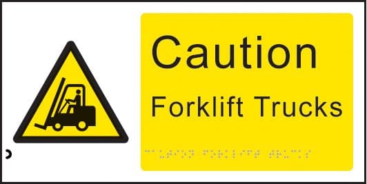 56319 Braille - Caution forklift trucks (300x150mm) Safety Sign