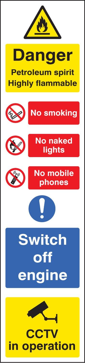 56339 Danger petroleum spirit (multi-message) 100x400mm (100x400mm) Safety Sign
