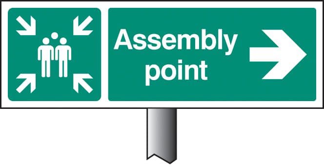 56541 Assembly point right verge sign 450x150mm (post 800mm) (450x150mm) Safety Sign