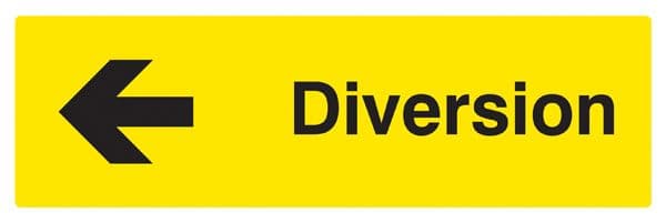 56585 Verge sign - Diversion left 450x150mm (post 800mm) (450x150mm) Safety Sign