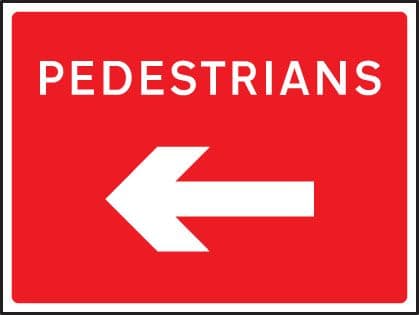 57628 Pedestrians arrow left/right fold up 600x450mm sign (600x450mm) Safety Sign