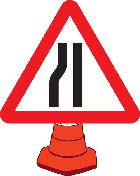 57654 Road narrowing left cone sign 750mm (750mm) Safety Sign