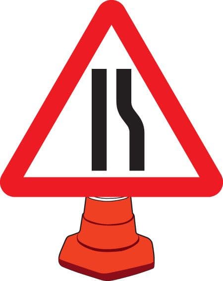 57655 Road narrowing right cone sign 750mm (750mm) Safety Sign