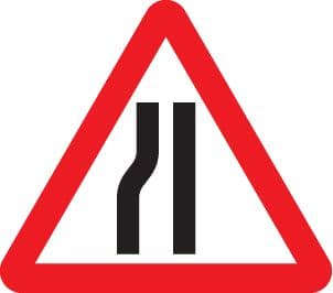 57864 Road narrows left side class RA1 600mm tri (600mm) Safety Sign