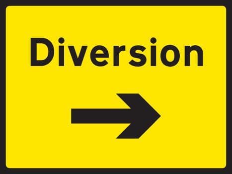 57905 Diversion right 1050x750mm Class RA1 zintec (1050x750mm) Safety Sign