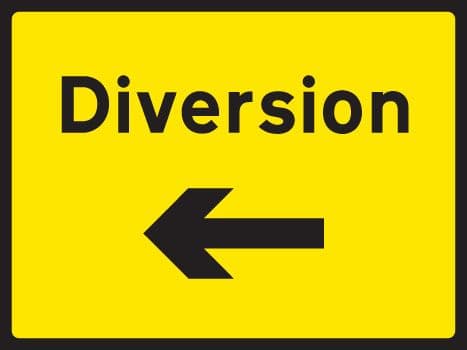 57906 Diversion left 1050x750mm Class RA1 zintec (1050x750mm) Safety Sign
