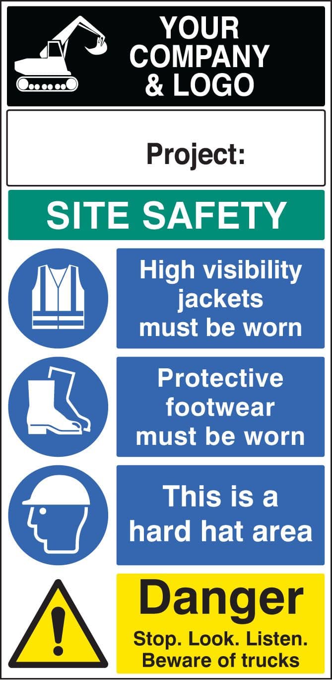 58023 Site safety board 600x1200mm c/w logo and project (600x1200mm) Safety Sign