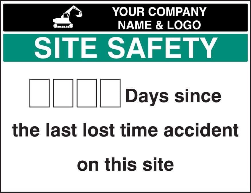 58032 Lost time accident board & 2 sets of numbers c/w logo (900x700mm) Safety Sign